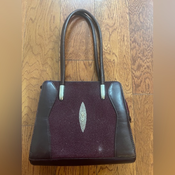 Vintage Kismet Stingray Burgundy Leather Handbag - Picture 2 of 15